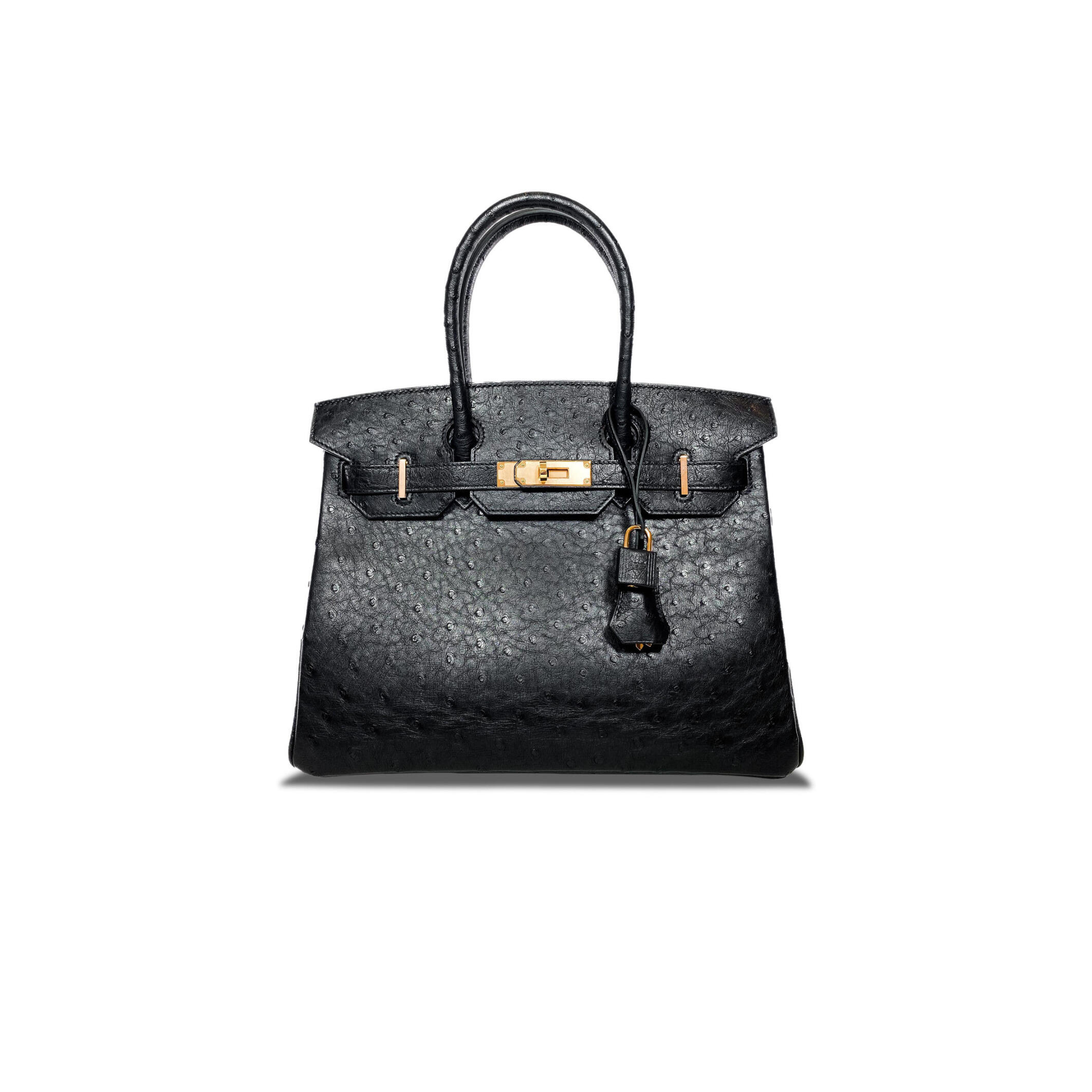 H**me5 MASTER BIRKIN 30 BLACK OSTRICH ROSE GOLD HARDWARE 346920 (30*24*16cm) Master Quality